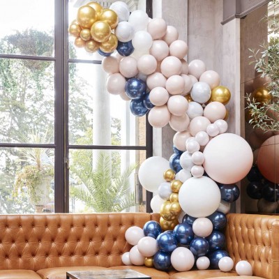 Dekoračná balónová sada zlatá, telová, biela a modrá