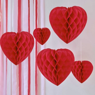 Visiaca dekorácia Honeycomb srdce červené